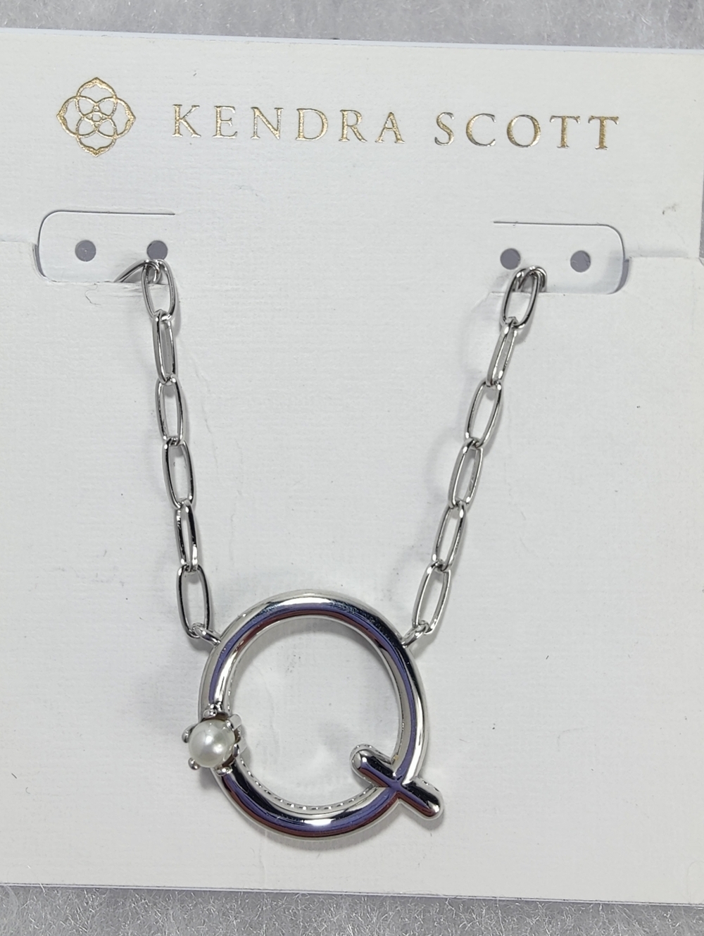 Kendra Scott Silver Letter Q Pearl Pendant Necklace NWT Initial Charm Adjustable